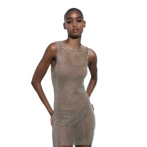 ZARA RHINESTONE MESH DRESS CRYSTAL SIZE M | 2712/342